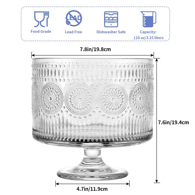 MOLIGOU Glass Trifle Bowl, 110 oz Trifle Bowl with Pedestal,