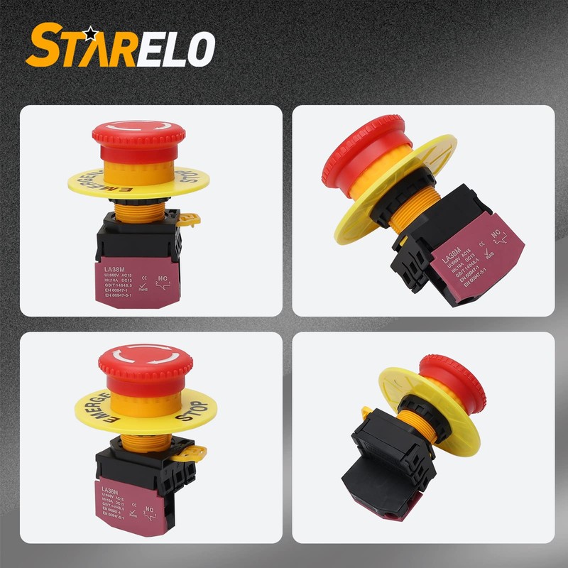 STARELO 22MM 1NC Red Mushroom Emergency Stop Latching Push Button