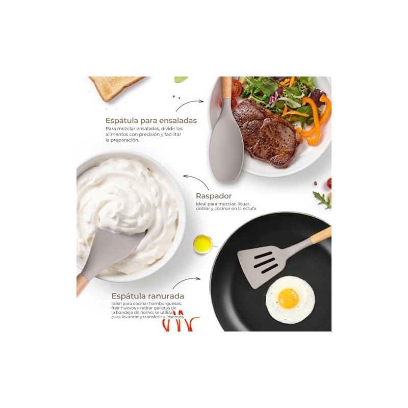 Utensilios de Cocina de Silicona, Juego de 12 Herramientas de