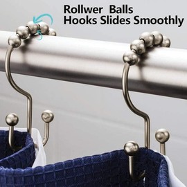 Shower Curtain Hooks Rings, Rust Proof Hooks, Metal Easy Glide Double Shower Rings Hooks, Stainless Steel Shower Curtain Hangers for Bathroom Shower Curtains, Set of 12 Hooks - Color: Brushed Nickel, Size: Double Hooks