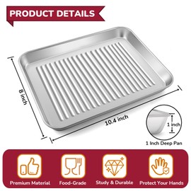 P&P CHEF Mini Toaster Oven Pan, Stainless Steel Small Baking Pan Oven Tray for Cooking & Roasting, Corrugated Bottom, Healthy & Sturdy, Dishwasher Safe, (10.4 x 8 x 1 Inch, 2Pcs)