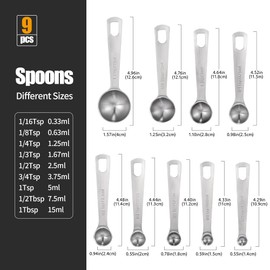 9-Piece Measuring Spoon Set - Doosu Food Grade 18/8 Stainless Steel Measure Tablespoons Teaspoons, Heavy Duty Metal Spoons in Spice Jars, Kitchen Gadgets for Cooking Baking Dry and Liquid Ingredients