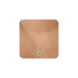 Evil Eye Necklace for Women - 14K Gold Plated Evil Eye Charm with Round Mother-of-Pearl & Turquoise, Cubic Zirconia | 18“-20” Adjustable Chain | Stocking Stuffers, Anniversary, Birthday Gifts for Her (Style 5)