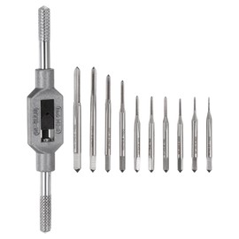 sourcing map 11pcs Micro Tap Wrench Set, 10pcs M1-M3.5 Mini Screw Taps + 1pcs M1-M8 / 1/16"-1/4" Adjustable Tap Wrench Hand Tapping Tool for Machinist Repair