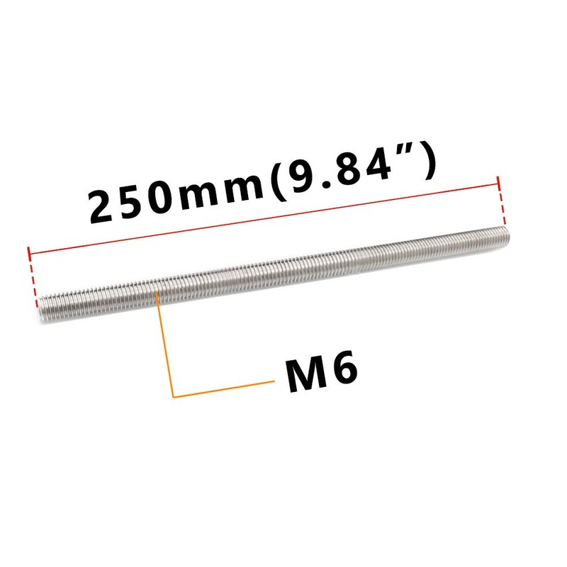 Feelers 304 Stainless Steel M6-1.0 Fully All Threaded Rod, Long