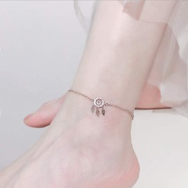 Belons Women's Anklet 925 Sterling Silver Cubic Zirconia Dream Catcher Anklet Girls Adjustable Bracelet Charm Ankle Bracelet, Sterling Silver Sterling Silver Zirconia, Cubic Zirconia