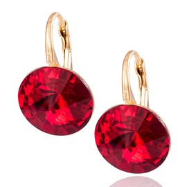 Women's Silver Earrings Silver Gold Plated Red Round Jewellery Pouch Beautiful Gifts for Women, Glass, Crystal