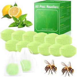 12 Pack Natural Bee & Wasp Repellent Outdoor, Peppermint Oil Carpenter Bee Deterrent, Effective for Yellow Jackets, Hornets, Mud Wasps, Safe Indoor Outdoor Patio Garden Porch