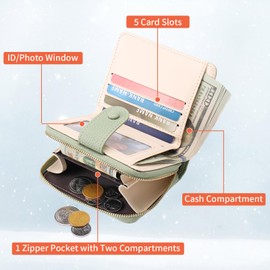 LOUEBICA Women's Small Purse Made of Soft Leather with Coin Compartment Small Zip Wallet Card Holder, light green, Fashionable