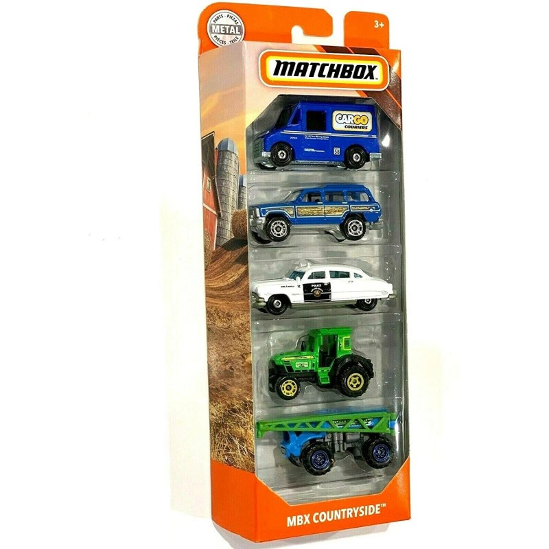 Matchbox MBX Countryside 5 Pack, Jeep Tractor Police + Cargo