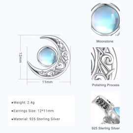 Eusense Moonstone Earrings Filigree Drop Earrings 925 Sterling Silver Tear Earrings Moonstone Stud Earrings Jewellery for Women Girls, Sterling Silver