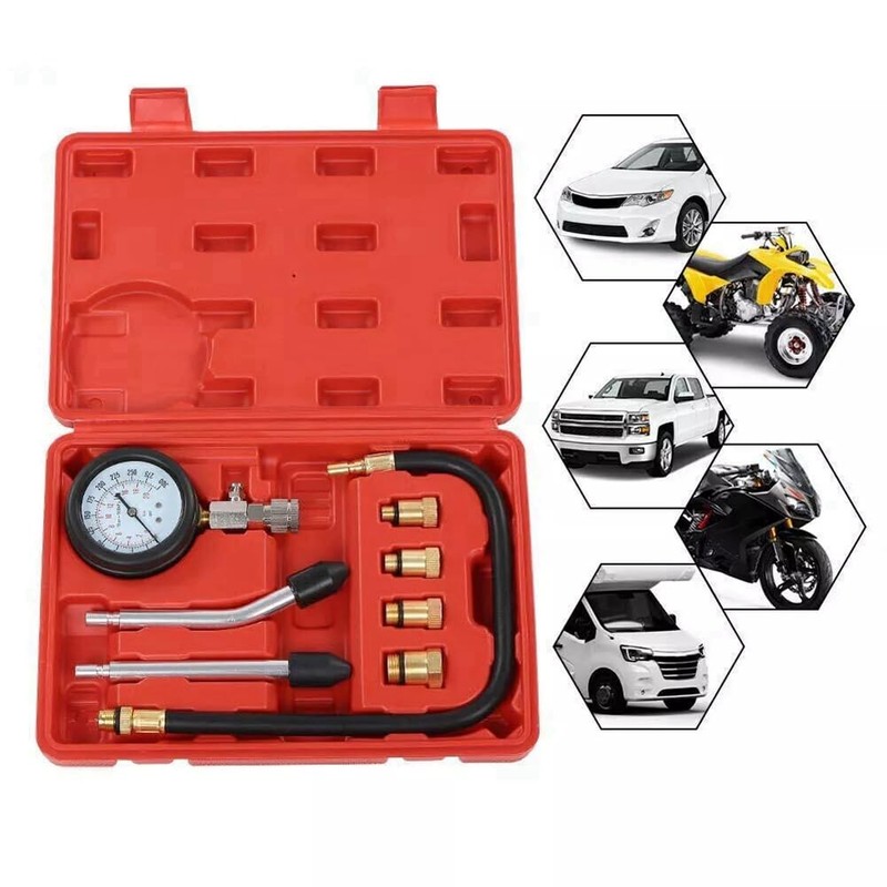 ZENWORYS 8Pcs Petrol Engine Cylinder Compression Tester Kit Gauge Tool