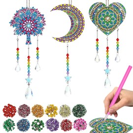 Diamond Painting Sun Catcher Wind Chime Children - 5D Diamond Painting Pendant 7 8 9 10 11 12 Years Double-Sided Wind Chime Craft Set Girls Creative Toy for Gift Girls