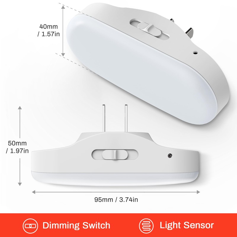 DORESshop Red Night Light, Auto On/Off, 0-100 LM Adjustable Brightness,