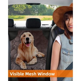 PETICON Dog Car Seat Cover with Mesh Window, 100% Waterproof Dog Seat Cover for Back Seat, Scratchproof Dog Hammock for Cars, Trucks, SUVs, Jeeps, Brown