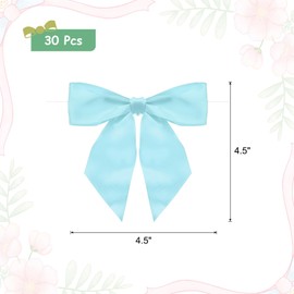 MECCANIXITY 30 Pcs Pre-Tied Bows Satin Ribbon Bows 4.5" Twist Ties Gift Bows for Craft DIY Candy Bags Christmas Wedding Decor Party Treat Bags Sky Blue