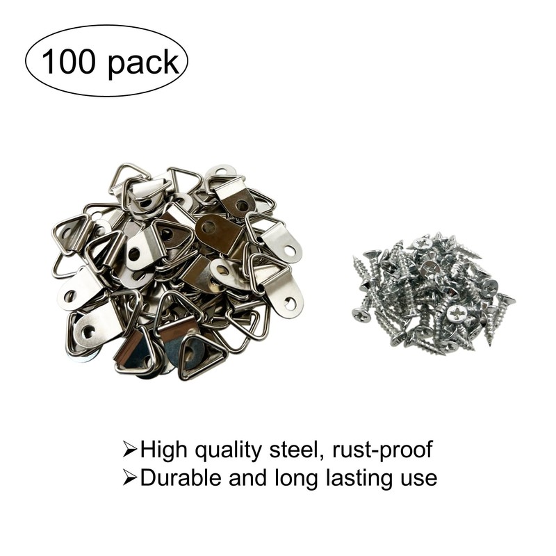 100 Pack Metal Triangle Ring Picture Hangers, D Rings Picture