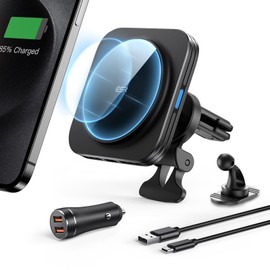 ESR magsafe HaloLock Car Magnetic Wireless Charger, Fast Charging, 15 W, MagSafe Charger, Magnetic Adsorption, Automatic Position Adjustment, Smartphone Stand, In-Car Smartphone Holder, Compatible