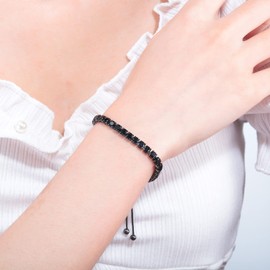 CiNily Adjustable Tennis Bracelets for Women Black Cubic Zirconia Bracelet 14K Black Gold Gold Plated Hypoallergenic Slider Bracelet Jewelry