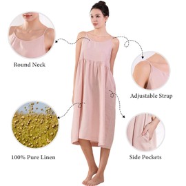 Simple&Opulence Women’s Summer Dresses 100% Linen Beach Sundress Nightgown Long Casual Lounge Sleep Dress with Pockets(Dusty Pink,L)