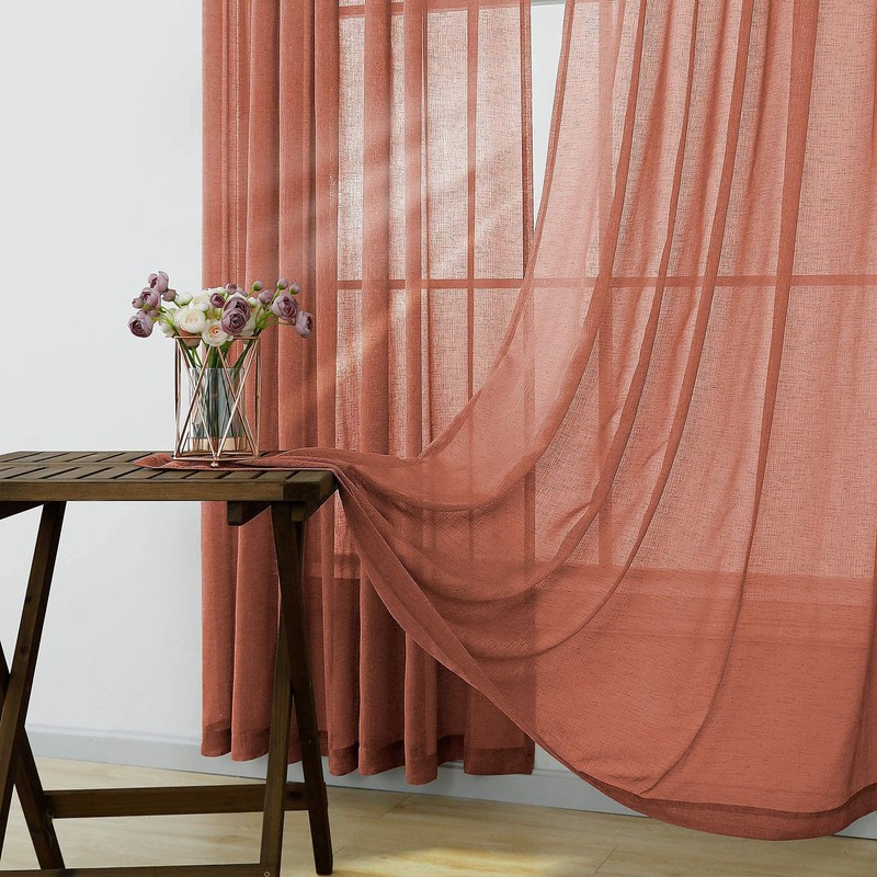 KOUFALL Burnt Orange Curtain Panels for Living Room Semi Sheer