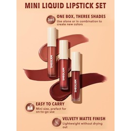 SHEGLAM Juego De 3 Minilápiz Labial Líquido Matte Allure Con Aceite De Girasol Nutritivo Que Reduce Las Líneas Finas De Los Labios, Lápiz Labial Líquido De Viaje De Larga Duración - Tour Privado