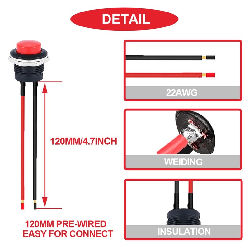 MKBKLLJY 10pcs 16mm Red Push Button Switch SPST 3A 250V