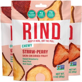 RIND Snacks Straw-Peary No Added Sugar Dried Fruit Superfood | Strawberry, Apple, Pear, High Fiber, Vegan, Paleo, Whole 30, Non-GMO | 3oz, 3 Pack