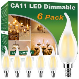 CA11 Bulb Dimmable 2700K Warm White, 6 Pack Candelabra LED CA11 450LM, Frosted Glass Flame Shape CA 11 Bulb E12 4W Equivalent 40W 120V, Flicker Free CA 11 Vintage Bulb with CRI85+ Decoration