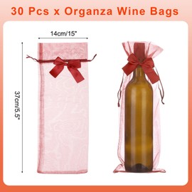 Sourcing Map 30pcs Organza Wine Bags, 15x5.5 Inch Sheer Mesh Wine Gift Pouches with Drawstrings for Weddings, Birthdays and Special Occasions