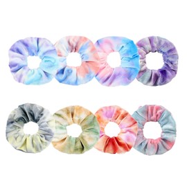 8Pcs Velvet Scrunchies Rainbow Hair Ties Dye Scrunchie Soft Premium Scrunchy Hair Bands Ties for Women or Girls Hair Accessories for Ponytail Bun Brai