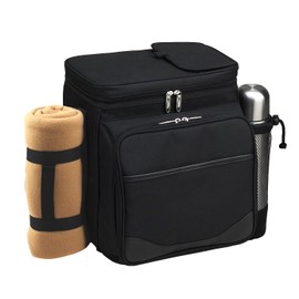 Picnic at Ascot Insulated Picnic Basket/Cooler Fully Equipped for 2 with Coffee Service and blanket - Black