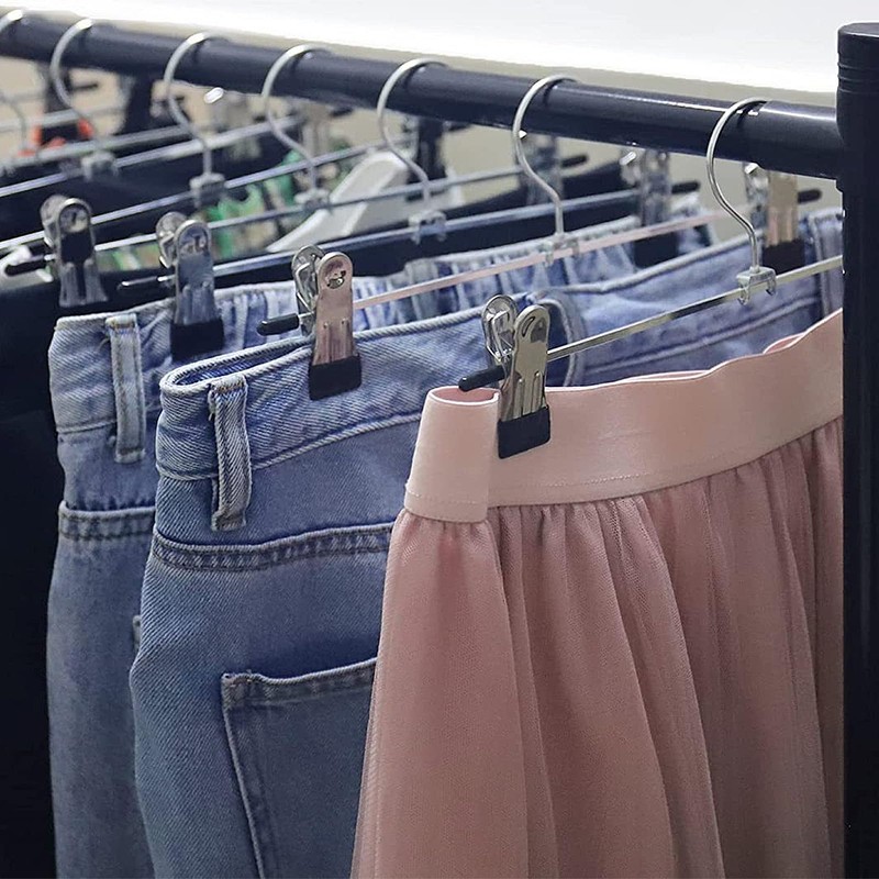 DUOFIRE Pant Hangers 15 Pack Adjustable Width Metal Skirt Hangers