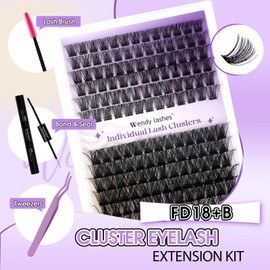 Eyelash Extensions Set, 16-20 mm, FD18+B, D-Curl, Individual Eyelashes, Natural DIY Lash Extension for Beginners (Kit-FD18+B-1620 mm)