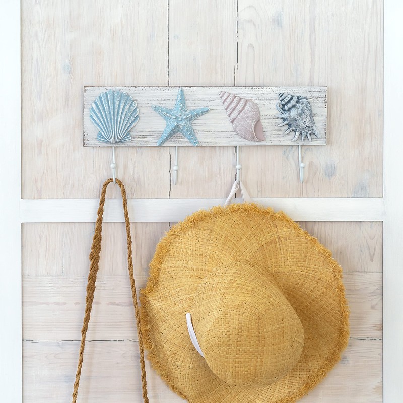 TideAndTales Beach Decor Seashell Wall Hooks Towel Rack for Bathroom,