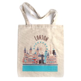 Lang Horn London Souvenir Tote Bag Novelty Present Gift - 14x16 inch Cotton Long Handle Gifts London Shopping Bag London Shoulder Bag Keepsake, Memorabilia