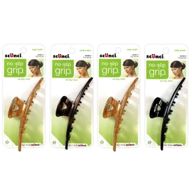 Scunci 4-Pack No-Slip Grip Fine Hair Jaw Clips, Assorted Colors (Black, Brown, Light Tortoise)