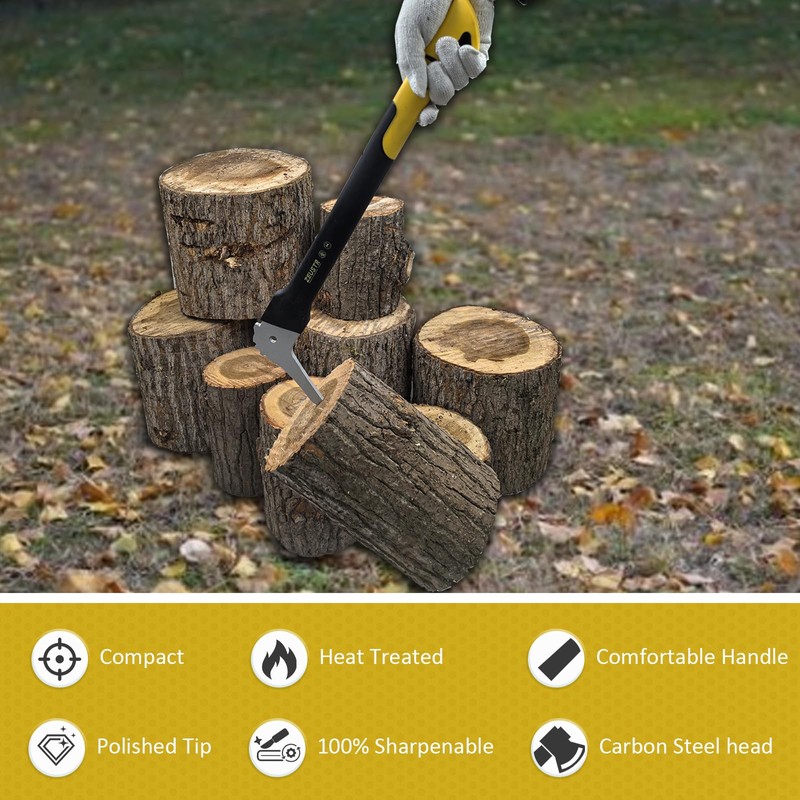 ZEUSTR 20" Hookaroon, Non-Slip Grip Handle, 120° Angled Blade, Log