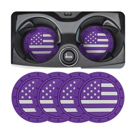 Osilly Car Cup Holder Coasters, 4 Pack American Flag Insert Car Cup Coaster, 2.75 Inch PVC Anti Slip Shockproof Embedded Drink Mat, Car Interior Decoration Accessories for SUV, Truck(Dark Purple)