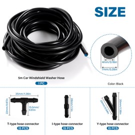 YIXISI 5 m Windscreen Washer Hose, Wiper Hose Repair Kit, Automotive Hose, Insulation Hose, Universal Windscreen Washer Hose with 45 Pieces Hose Connector