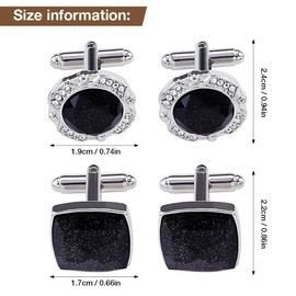 Cufflinks for Men – 2 Pairs of Black Crystal Cuff Links, Elegant French Style, Perfect for Weddings, Business & Formal Shirts, Ideal Men’s Gift Set (UK)