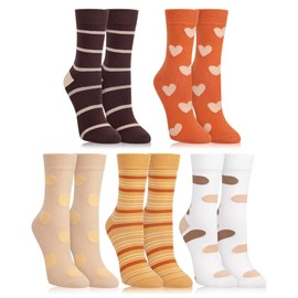 Ludaro 5 Pairs Fall Thanksgiving Socks for Women Girls, Soft Vintage Cute Stuff Cozy Cotton Funny Casual Comfy Crew Ankle Novelty Socks Christmas Gifts