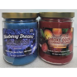 Smoke Odor Exterminator 13oz Jar Candles, Blueberry Dreamz. Assortment Two Fragrances Bundle Blueberry Dreamz & Sugar Plum.