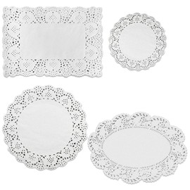 Luckious 80PCS Multi-Shape Lace Paper Doilies - Elegant Wedding Decorations and Disposable Tableware (Round, Rectangle, Oval)