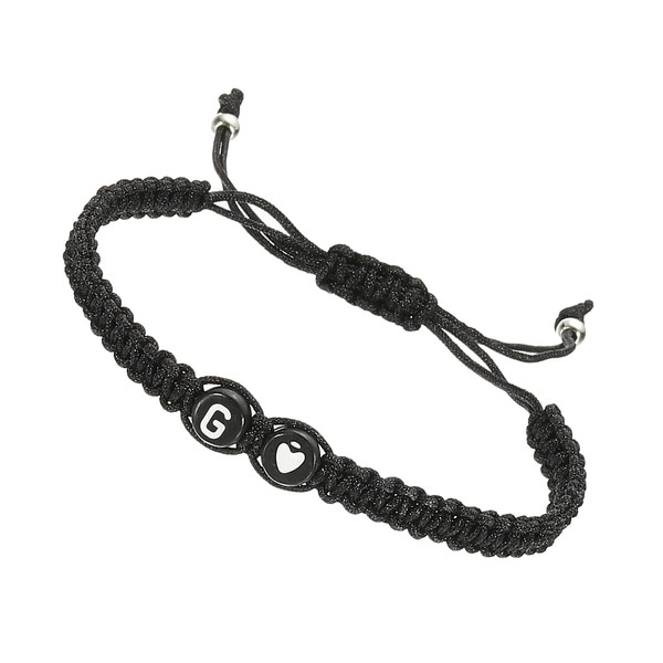 PATIKIL Initial Bracelet, Adjustable Alphabet Letter g Heart Braided Black