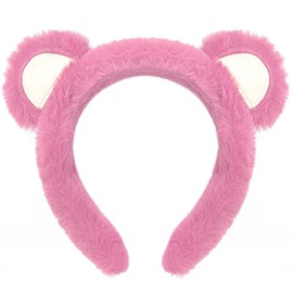 Wittocs Pink Bear Ears Headband Plush Bear Ear Headwears for Women Girls Makeup Headband Cute Fashion Fluffy Soft Face Washing Headbands New Year Christmas Valentines Day Hair Hoop