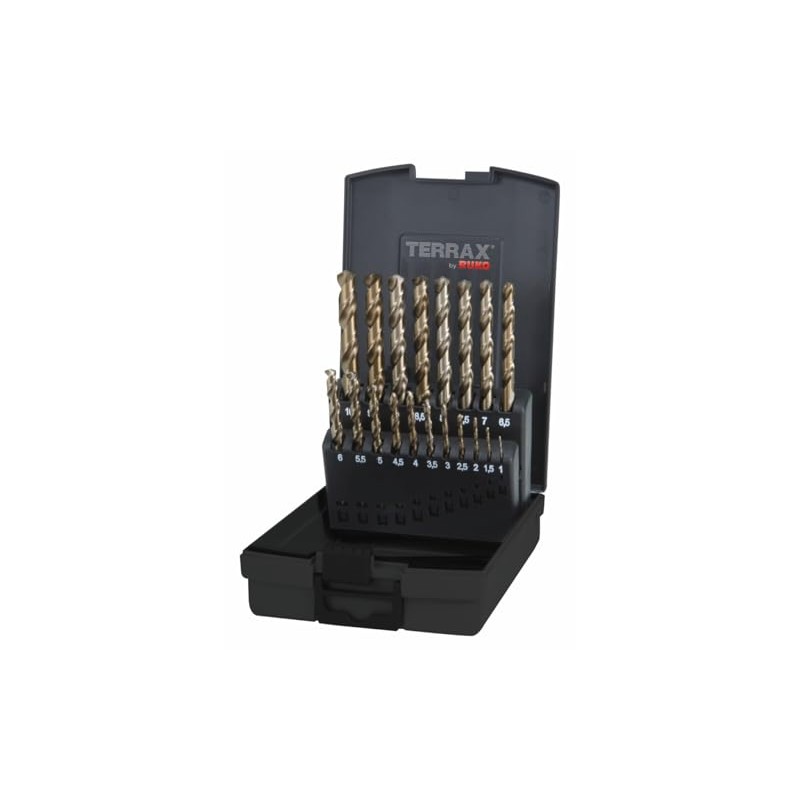 Terrax A215214 Cobalt Drill Bit Set 19 Pieces in Sheet