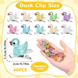 Velvoria 30 Pieces Mini Hair Clips with Duck Motif, Bright Duck Hair Pin for Girls, Rave Hair Clips, Music Festival, Holiday, Party Accessories, Random Colour
