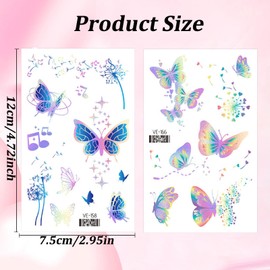 Qpout 95Pcs Glitter Butterfly Temporary Tattoos for Kids,Waterproof Shining Silver Styles Butterfly Fake Tattoo Stickers for Girls Princess Birthday Party Favors Goodie Bag Stuffers