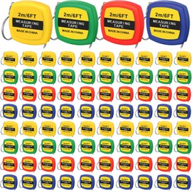 Macarrie 80 Pcs Small Tape Measure Keychains 6 ft/ 2 m Mini Retractable Measuring Tape Bulk with Slide Lock Construction Party Favors for Prize Bag Filler DIY Projects Office Home Use, 4 Colors
